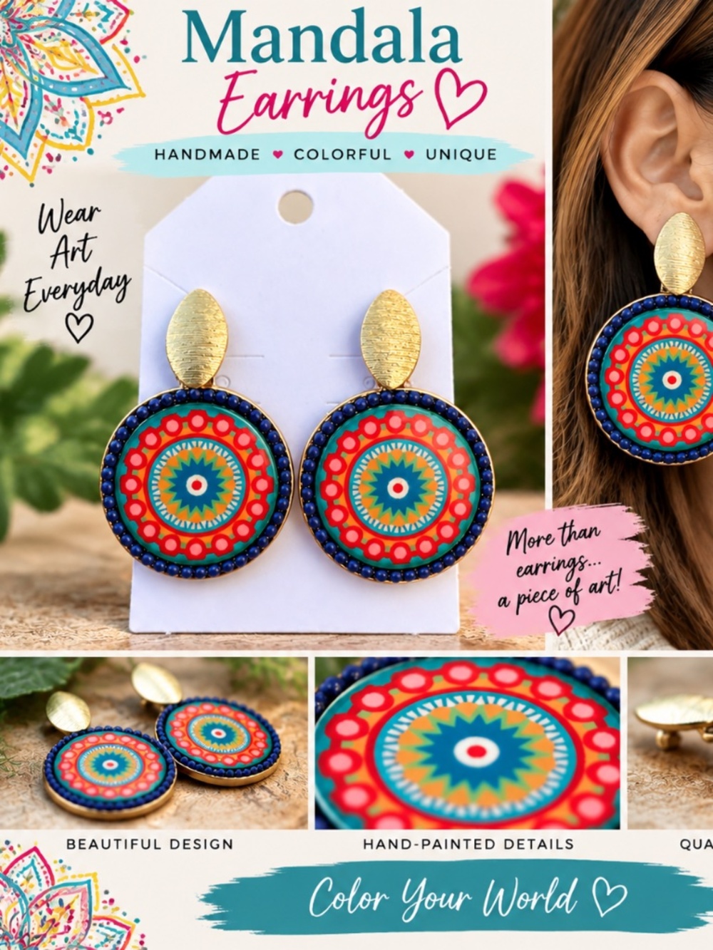 Handmade Mandala Earrings Collection l Lightweight Charm Jewelry